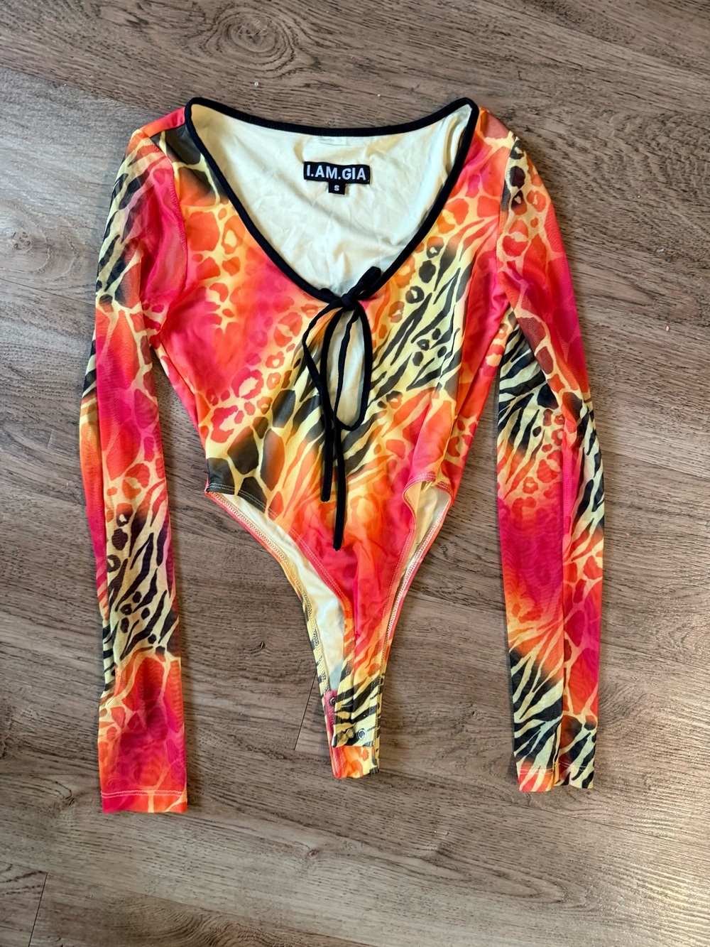 I.AM.GIA Girls' Neon Orange & Pink Animal Print One-Piece Bodysuit